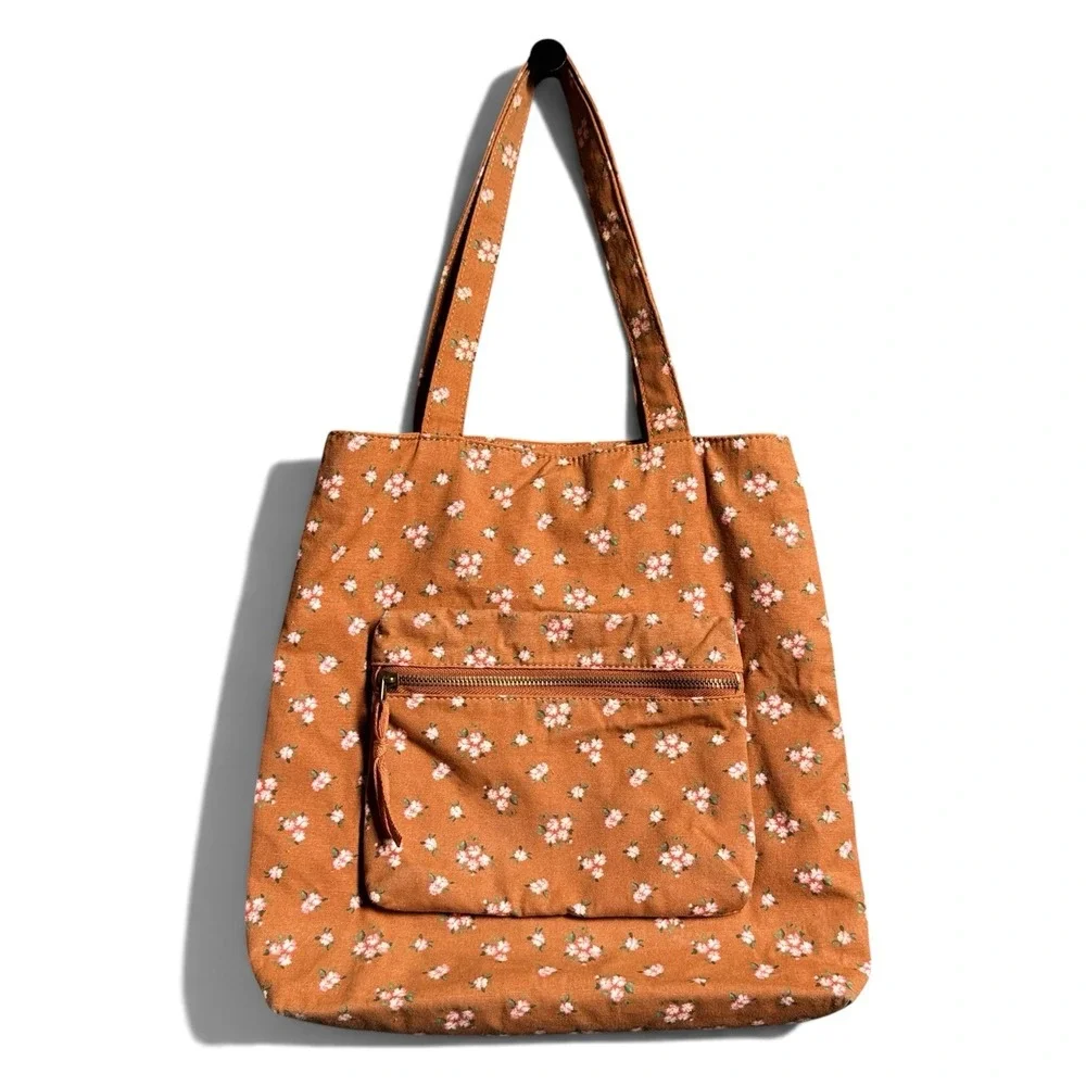 Art Class Target Brown Floral Tote Bag Shoulder Purse Zip Pocket Cottagecore